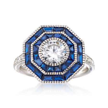 1.60 ct. t.w. Simulated Sapphire and 1.05 ct. t.w. CZ Ring in Sterling Silver | Ross-Simons