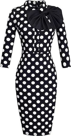 HOMEYEE Women's Vintage Bowknot 3/4 Sleeve Party Dress B244 (M, Dots) at Amazon Women’s Clothing store