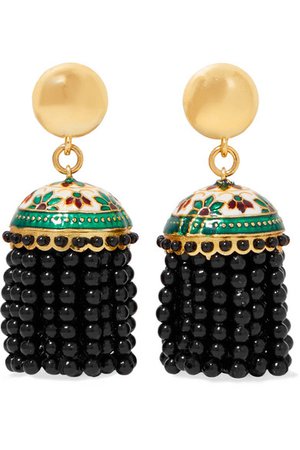 Oscar de la Renta | Gold-tone, bead and enamel clip earrings | NET-A-PORTER.COM