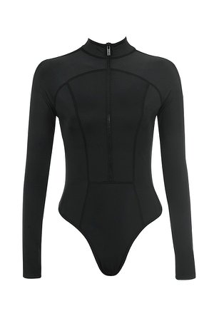 Clothing : Swimwear : 'Ravine' Black Long Sleeved Rash Guard One Piece Swimsuit