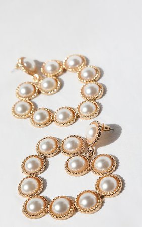 Gold Pearl Heart Statement Earrings | PrettyLittleThing