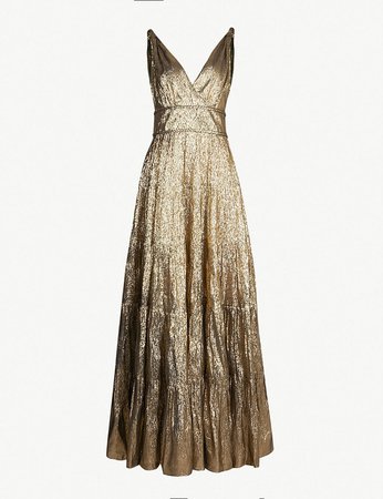 OSCAR DE LA RENTA Metallic Silk-Blend Gold Gown - We Select Dresses