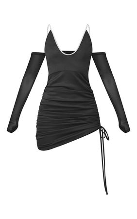 Black Diamante Trim Ruched Bodycon Dress | PrettyLittleThing USA