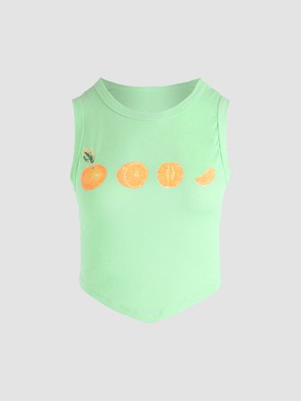 Backless Orange Pattern Green Tank Top – LookSKY