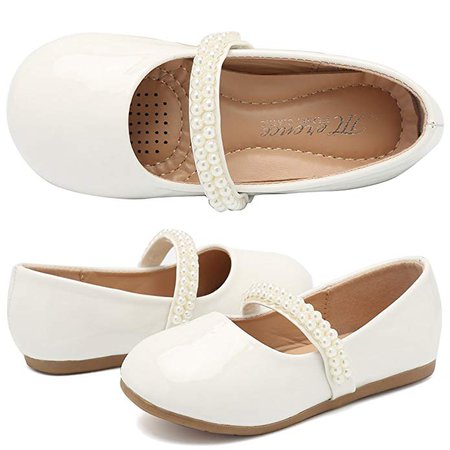 Amazon.com | CIOR Toddler Girls Ballet Flats Shoes Ballerina Jane Mary Wedding Princess Dress, VGZA2, PU-White, 26 | Flats