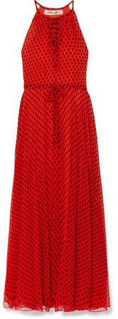 Polka-dot Crinkled Silk-chiffon Maxi Dress - Red