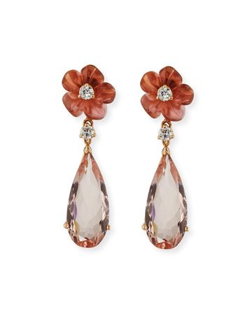 Rina Limor Pink Tourmaline Flower & Morganite Drop Earrings with Diamonds | Neiman Marcus