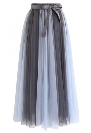 Amore Color Blocked Mesh Tulle Skirt in Dusty Blue - Skirt - BOTTOMS - Retro, Indie and Unique Fashion