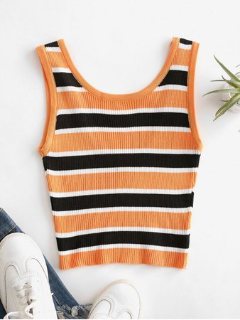 [34% OFF] [HOT] 2020 Cropped Stripes Knitted Tank Top In ORANGE | ZAFUL