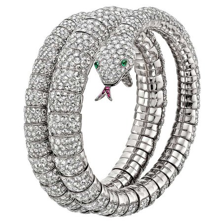Pave Diamond Gold Snake Wrap Bracelet For Sale at 1stdibs