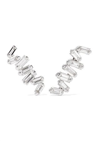 Suzanne Kalan | 18-karat white gold diamond earrings | NET-A-PORTER.COM