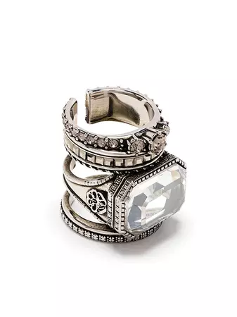 Shop silver Alexander McQueen crystal-embellished stackable ring with Express Delivery - Farfetch