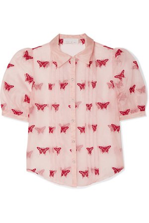 Fleur du Mal | Pintucked embroidered silk and cotton-blend organza shirt | NET-A-PORTER.COM