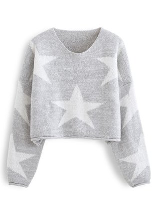 Star Pattern Cropped Roll-Hem Sweater - Retro, Indie and Unique Fashion