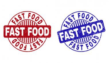 Grunge FAST FOOD Scratched Round Watermarks ⬇ Vector Image by © anastasyastocks.gmail.com | Vector Stock 257410410