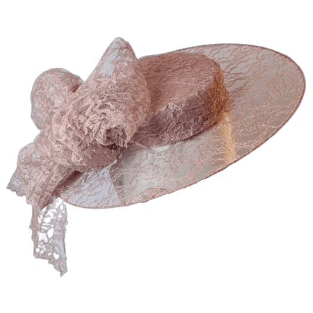 Dusty Rose pink boater hat, lace illusion brim hatinator, fascinator, one size, wedding, races, designed and made in UK, 13 inch brim