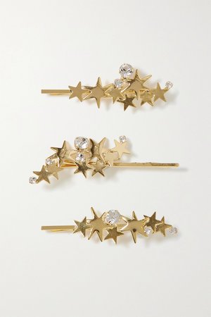 Gold Modern Stars set of three gold-tone crystal hair slides | LELET NY | NET-A-PORTER