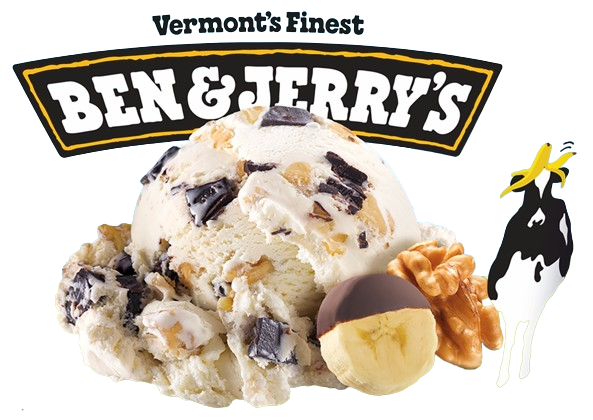Edited by 8es.xyz: ben and Jerrys chunky monkey ice cream banana chocolate walnuts food desert container tub pint carton png psd text font cow