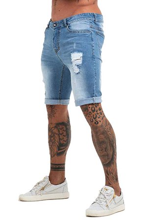 GINGTTO Men's Fashion Ripped Short Jeans Casual Denim Shorts with Hole at Amazon Men’s Clothing store: