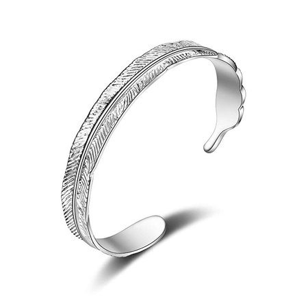 Silver Feather Bangle Open Cuff Bracelet for Women Fashion Costume Jewelry: Clothing