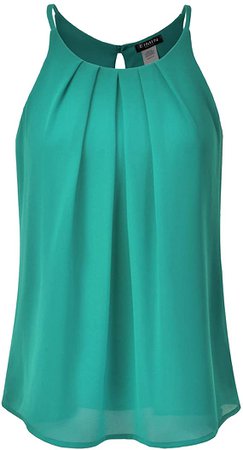 EIMIN Women's Crewneck Pleated Front Double Layered Chiffon Cami Tank Top (S-3X) at Amazon Women’s Clothing store