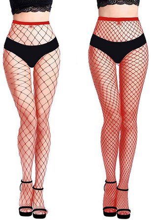 MengPa Fishnet Stockings High Waisted Tights Pantyhose for Women 2Pcs (Red-(L&XL Gride))-Q at Amazon Women’s Clothing store