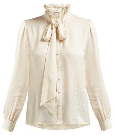 Saint Laurent Paisley Brocade Silk Shirt - Womens - Cream