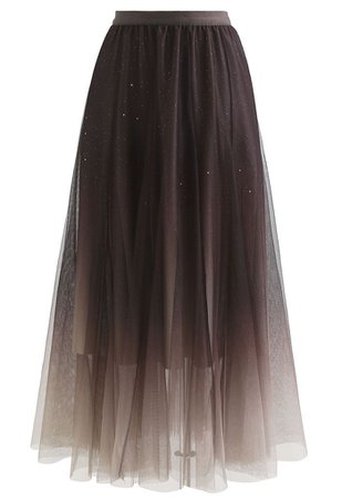Gradient Mesh Sequined Maxi Skirt in Brown - Retro, Indie and Unique Fashion