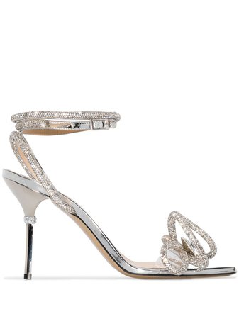 MACH & MACH Silver Double Bow 95 Crystal Sandals - Farfetch