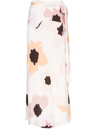 Peony Floral Print Tie Front Maxi Skirt