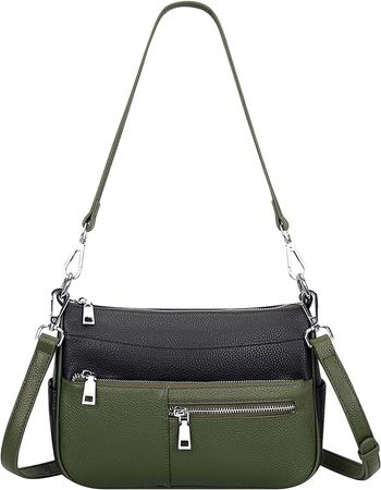 Over Earth Genuine Leather Shoulder Bag Small Crossbody Handbags for Women Ladies Purse(O131E Black/Dark Green): Handbags: Amazon.com