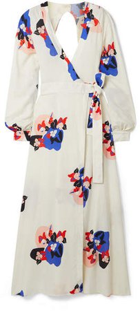 Jaline - Ursula Open-back Floral-print Voile Wrap Maxi Dress - Ivory