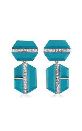 Deep Sea 14k Rose Gold Turquoise, Diamond Earrings By Melis Goral | Moda Operandi