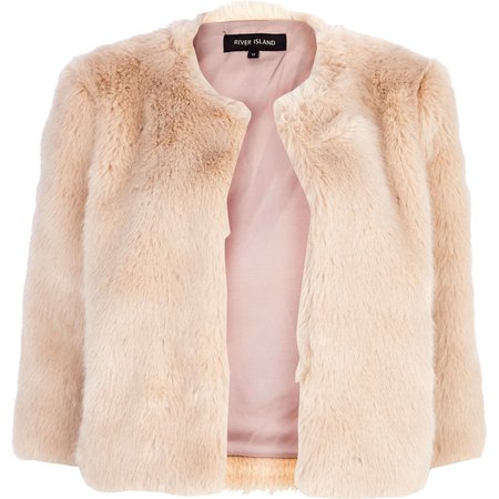 Lyst Light Pink Cropped Faux Fur Coat