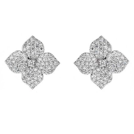 1.50 Carat Pave Diamond White Gold Flower Earrings For Sale at 1stdibs