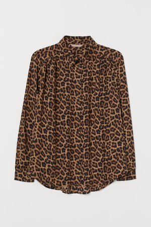 H&M+ Long-sleeved Blouse - Brown/leopard print - Ladies | H&M US