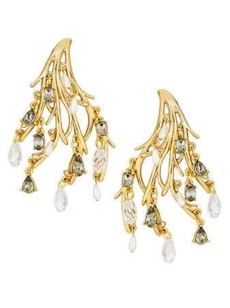Shop Oscar de la Renta Goldtone, Crystal Glass & Pearl Branch Drop Earrings | Saks Fifth Avenue