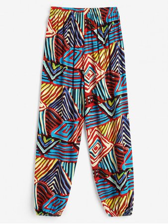 [37% OFF] [POPULAR] 2020 High Waisted Colorful Printed Jogger Pants In RED | ZAFUL