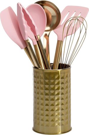 Paris Hilton Kitchen Set Tool Crock with Silicone Cooking Utensils, Stainless Steel Whisk and Ladle, 7-Piece, Pink and Gold : Amazon.com.au: Kitchen & Dining