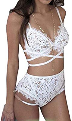 Amazon.com: Anxinke Women Sexy White Lace Lingerie Strappy Bra and Briefs Pants Underwear Set (L): Health & Personal Care