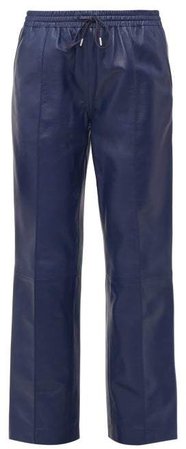 Dino Drawstring Waist Leather Trousers - Womens - Blue