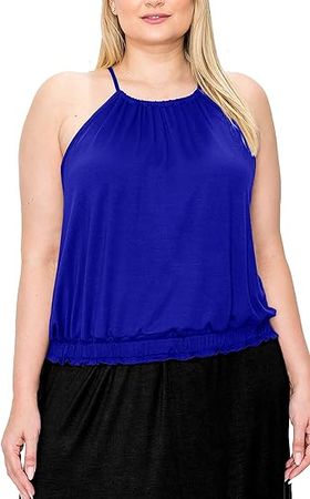 COIN 1804 Women's Plus Size Rayon Span Elastic Waist Halter Tank Top Curve at Amazon Women’s Clothing store
