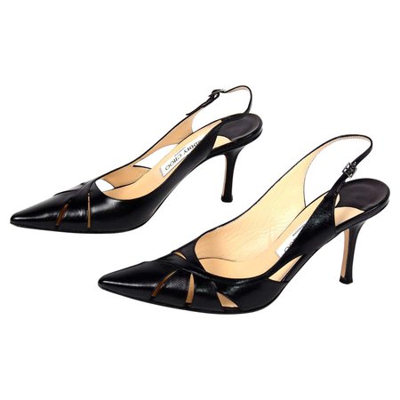 Jimmy Choo Black Cutout Slingback Pointed Toe Shoes With Original Box For Sale at 1stDibs