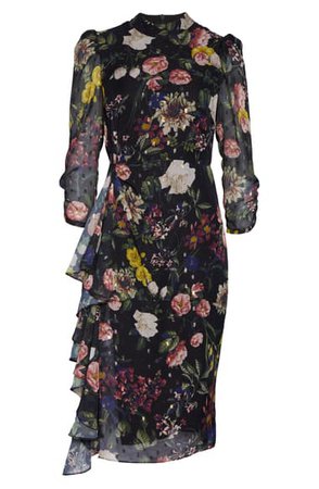 Eliza J Ruffle High Neck Floral Chiffon Dress | Nordstrom