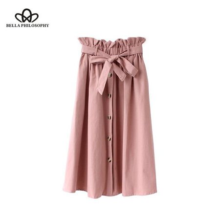 Pink High Waisted Midi Skirt