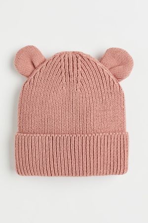 Rib-knit Hat with Ears - Powder pink - Kids | H&M US