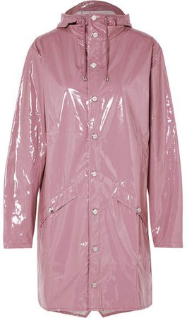 Hooded Glossed-pu Raincoat - Pink