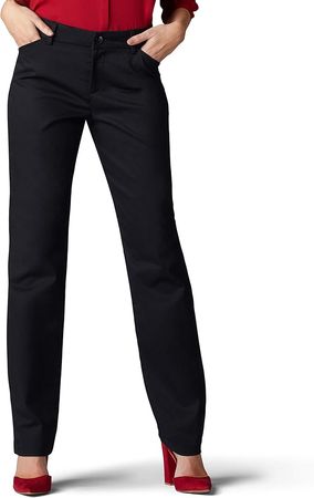 Lee Women's Wrinkle Free Relaxed Fit Straight Leg Pant, Black, 8 at Amazon Women’s Clothing store