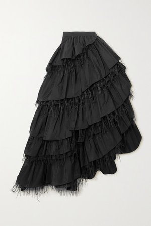 Dries Van Noten | Shiloh feather-trimmed ruffled taffeta maxi skirt | NET-A-PORTER.COM