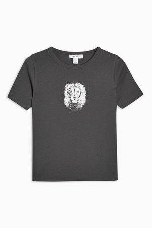 Charcoal Grey Lion Face T-Shirt | Topshop